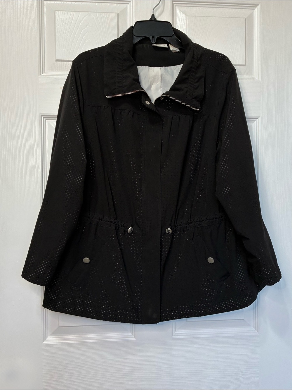 Chicos Zenergy Cinch Waist Jacket Women’s XL Black Zip Snap Close Lightweight